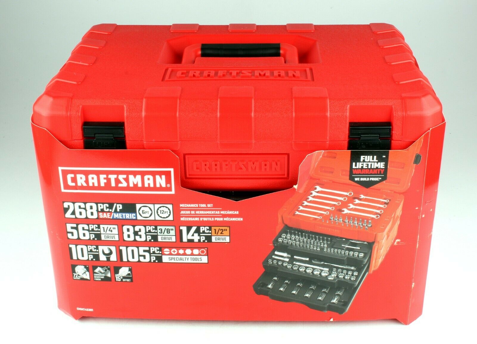 CRAFTSMAN de 268 piezas Juego de herramientas mecánicas de cromo pulido de combinación métrica y estándar (SAE)