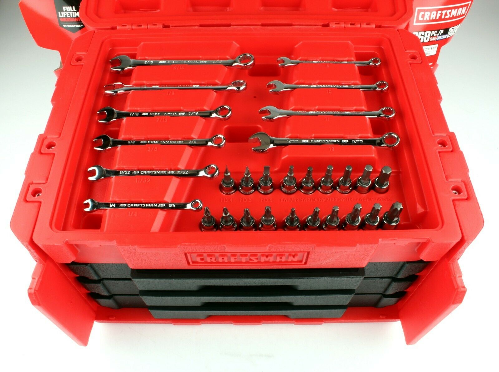 CRAFTSMAN de 268 piezas Juego de herramientas mecánicas de cromo pulido de combinación métrica y estándar (SAE)